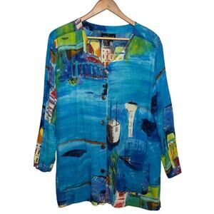 Carole Little Vintage Seaside View Button Up Gauzy Blouse